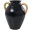 19" Black Ceramic Jug Vase with Rattan Wrapped Handles